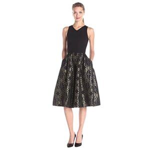 Ted Baker Flamie Jacquard Ballerina Dress Womens 0 Black Gold Sleeveless V-Neck